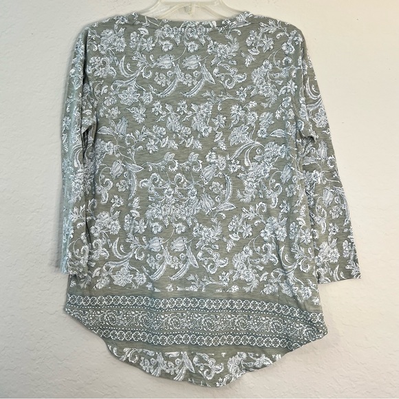 Lucky Brand Sage Green Long Sleeve Floral Print Top Sz M - Picture 3 of 6